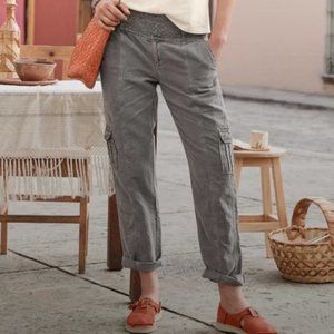 Embroidered boho gray linen cargo pants